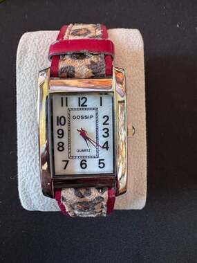 Gossip Quartz Rectangular Watch Leopard Print Leather Strap